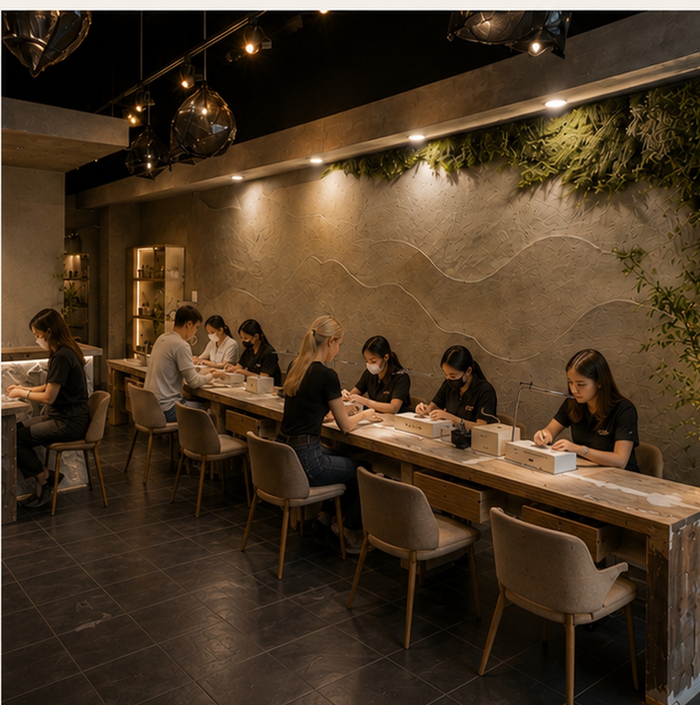 Moss Nail Lounge manicure studio with a mix of clients being served